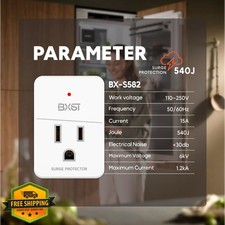 BXST Single Outlet Surge Protector Flat Plug for PC TV Appliances 1800W