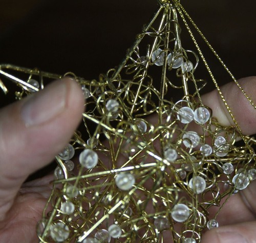 Christmas Ornaments Star AND Heart Gold Wire w/Clear Plastic Beads (2) Vintage - Picture 7 of 15