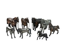 Vintage Lot of 8 Miniature Equestrian Metal Horse Figurines Western Saddle