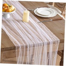 Pearl Table Runner 10ft Seasonal Rustic Boho Tulle Table 10ft x 1pc White