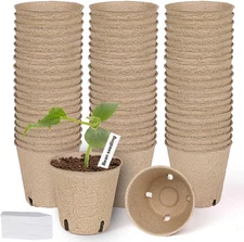 60 Pack 3.15 Biodegradable Peat Pots with Drainage Holes & 50 Plant Labels