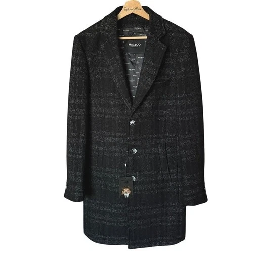 $798 MACEOO Men's Gray Plaid Wool Warm Peacoat Size Small - product listing photo