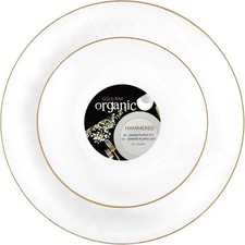 PARTY BARGAINS Plastic Plates with Gold Rim, 32-Pack Hammered Transparent White