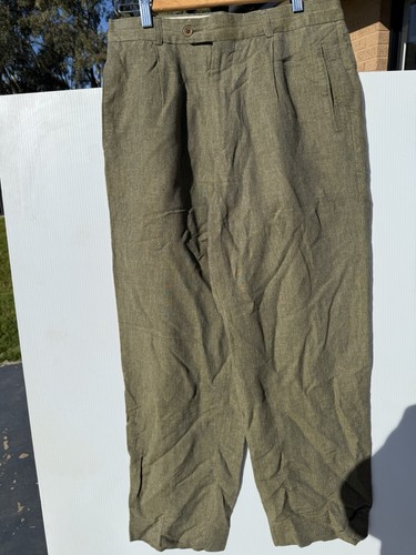 Country Road Work Wear Mens Chino Pants Size 32 Khaki Green Linen Blend - Picture 11 of 14
