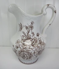 Pioneer Woman Agatha Floral Stoneware Pitcher Brown White 2qt 10in tall New