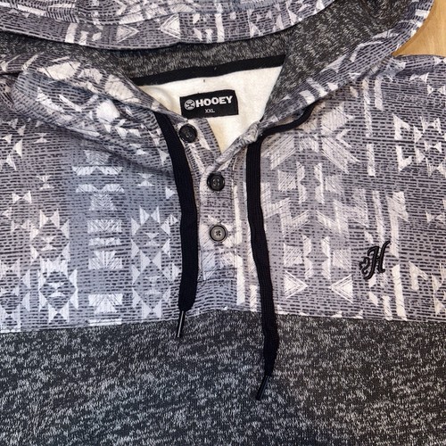 Mens Hooey Sweatshirt Aztec Knit Hoodie Henley Button Up Gray Rodeo 2XL - Picture 4 of 12
