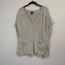 Massimo Dutti Woman's Cream Knit Tunic Coastal Boho Cottage Core Cotton Linen