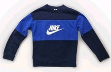 Nike Youth XL Crewneck Sweatshirt Blue Navy Colorblock Big Logo Swoosh Pullover