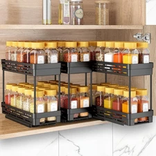 3 Packs Pull Out Spice Rack For Cabinet Durable Slide Out Easy To Install 2 Tier