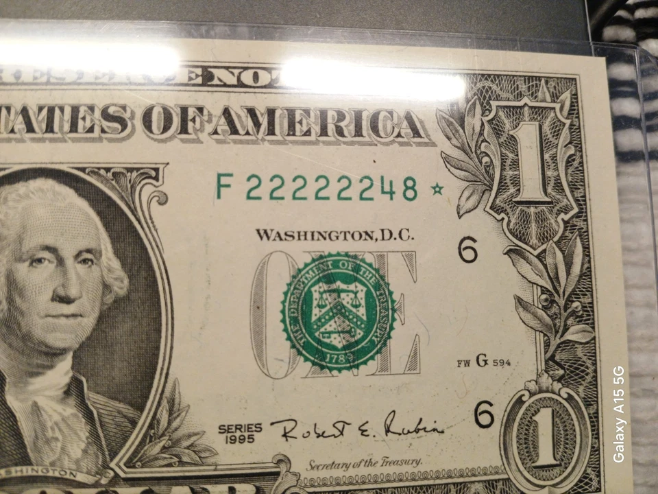 Very rare and unique Low # F 22222248 * $1 One Dollar Bill 1995 Star Note *UNC* - Image 3 of 4