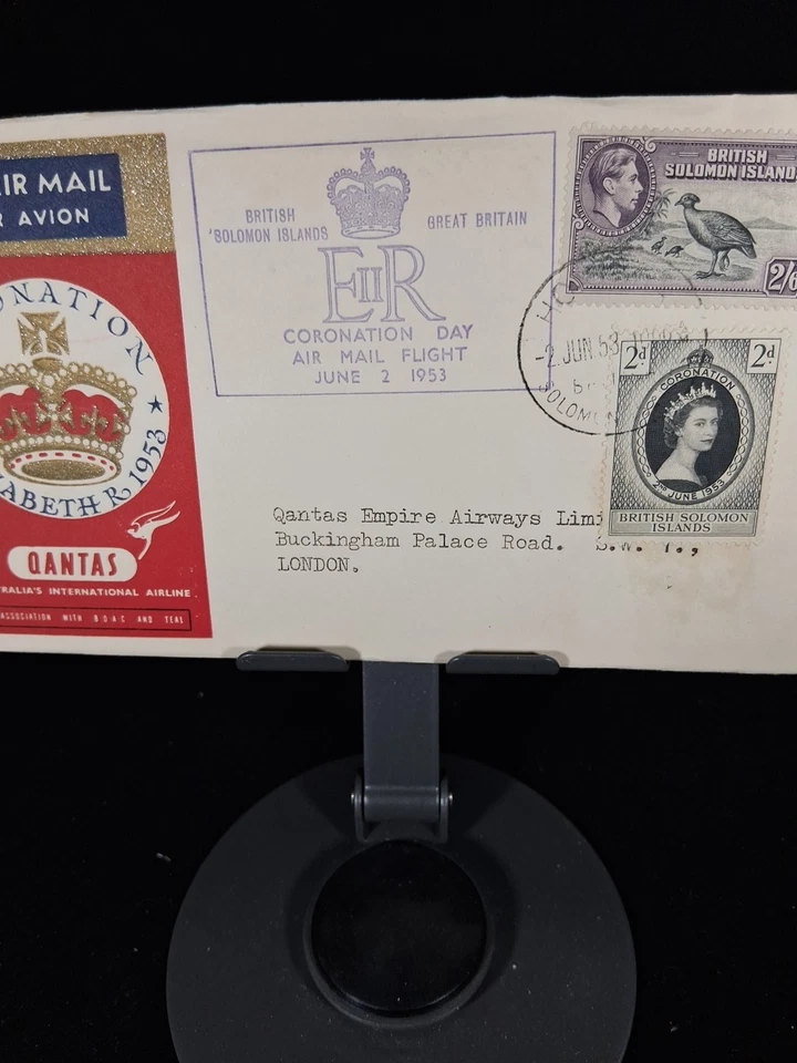 1953 CORONATION OF QUEEN ELIZABETH 2ND FDC BRITISH SOLOMON ISLAND QANTAS - Image 3 of 4