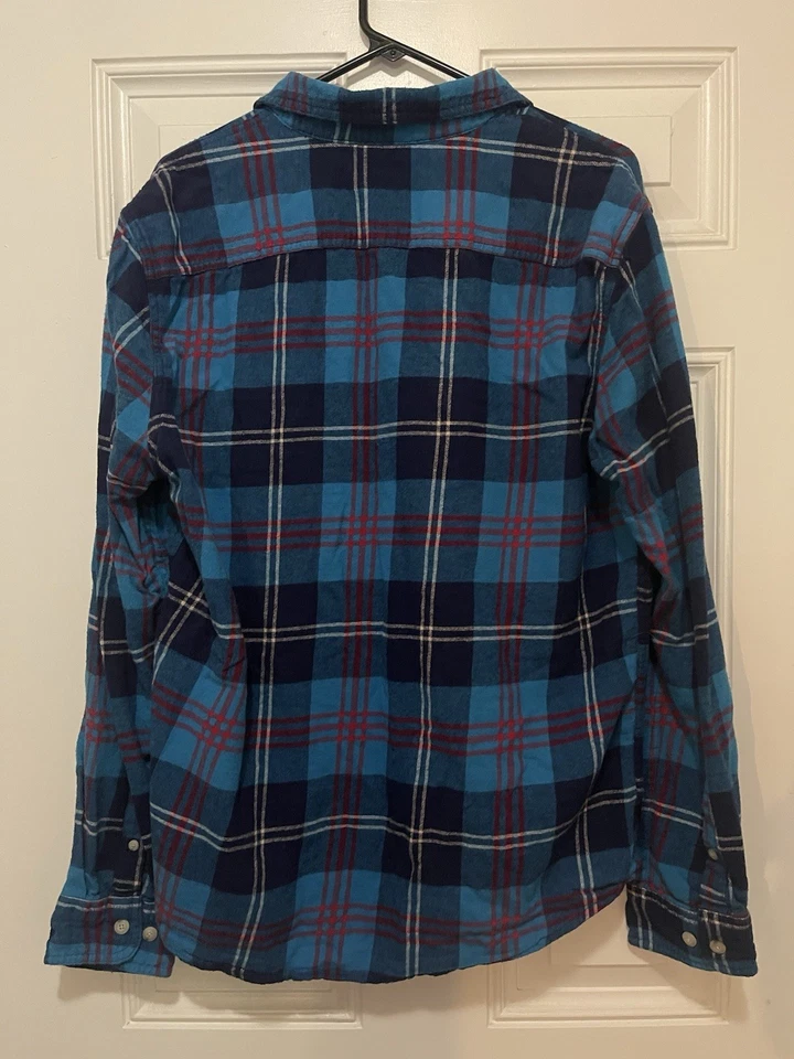 Sonoma 格子法兰绒长袖衬衫男式 XL 蓝色带红色/白色条纹 — 第 2/4 张图片