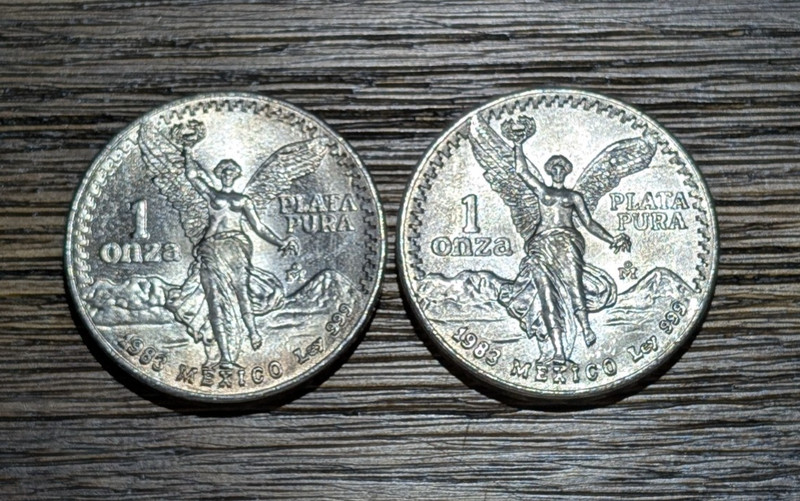 Two (2) 1983 Mexican Libertads, 1 Onza .999 1 oz Silver (uncirculated/ungraded)