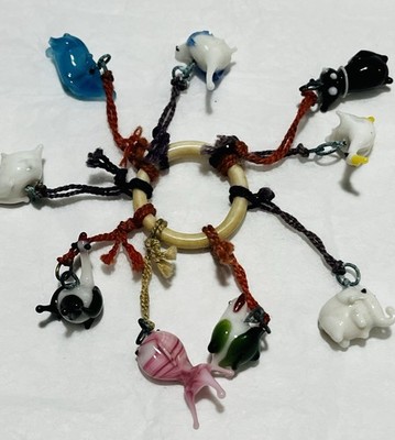 8 Vintage Glass Cracker Jack/Gumball Prizes/ Charms  Birds Elephant Fish Cat+