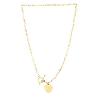 14k Yellow Gold 17'' HEART Charm Rolo Link Chain/Necklace with Toggle Lock 3M 5g