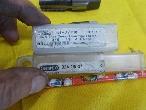 2 pc LOT NEW PIPE TAPS 3/8-18 & 1/8-27 threading tool tapping CHAMPION USA - Picture 3 of 3