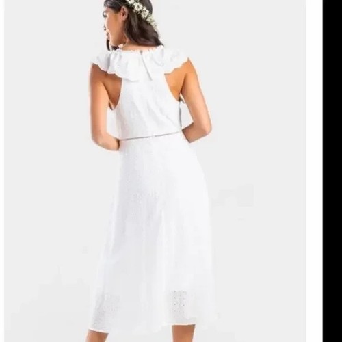 Francescas Blue Rain Eyelet Lace Dress L White Mid Flutter Coquette Cottagecore - Picture 2 of 15