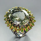 Handmade 30 ct+ Natural Green Amethyst Ring 925 Sterling Silver Size 8 /R468689