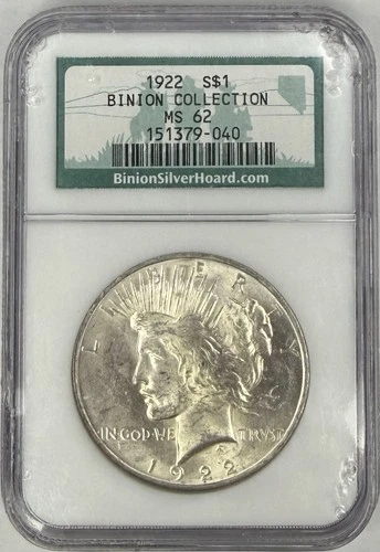1922 Peace Silver Dollar $1 NGC MS62 ‼️BINION HOARD PEDIGREE‼️