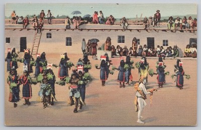 Pueblo indischer Maistanz Zeremonie Albuquerque fast neuwertig Leinen Postkarte ca. 1930er-40er