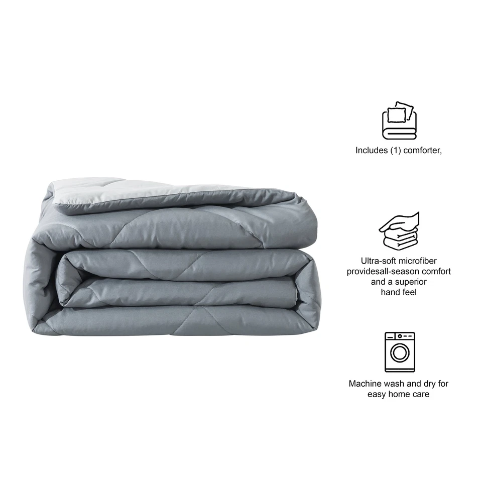 Nuevo edredón reversible de microfibra Mainstays, gris, doble-XL Foto 3 de 4