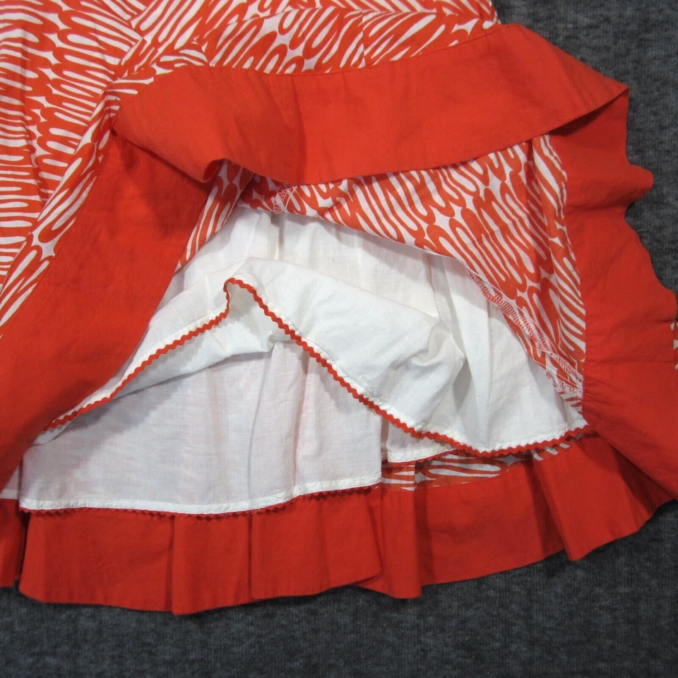 Fei A Line Skirt Womens 0 Orange White Geometric Cotton Lined Full Boho Festival - Image 4 of 4