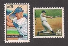 MICKEY MANTLE & ROGER MARIS  - SET OF 2 U.S. STAMPS - MINT CONDITION