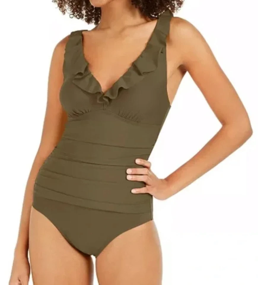 Traje de baño de una pieza con control de barriga con aros con volantes para mujer Dkny talla 18 Foto 4 de 4