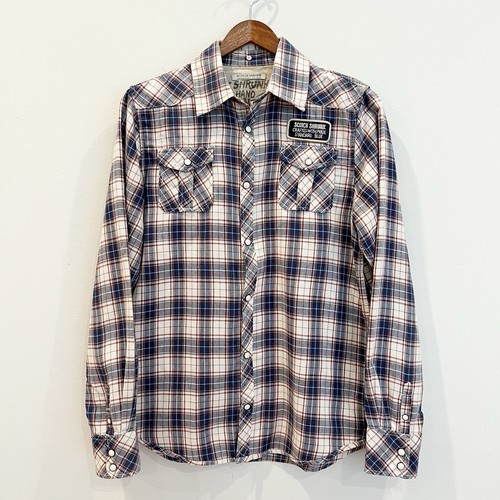 Scotch & Soda Boys Western Plaid Pearl Snap Shirt 14 Red Blue Japan Embroidered