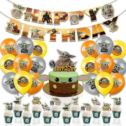 Set Cake Topper Striscione Palloncino Decorazione Festa Compleanno Bambini Star War Baby Yoda