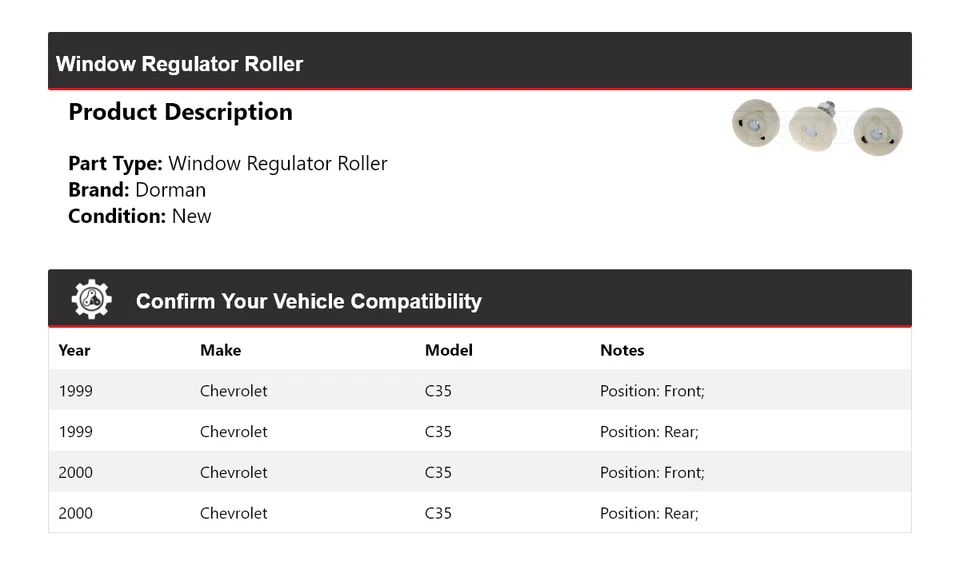 Rodillo regulador de ventana para Chevrolet C35 Dorman 1999-2000 Foto 2 de 4