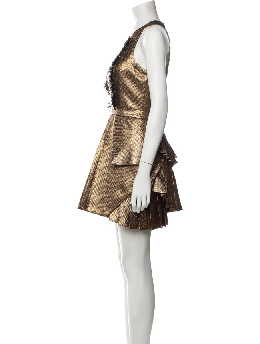 Sass & Bide Short Dress Metallic Pleated Gold Sleeveless Party Formal Sass & Bide Short Dress Metallic Pleated Gold Sleeveless Party Formal