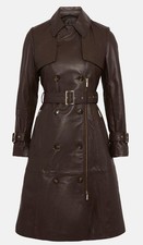 Karen Millen Lamb Nappa Leather Zip Detail Trench Coat Bnwt