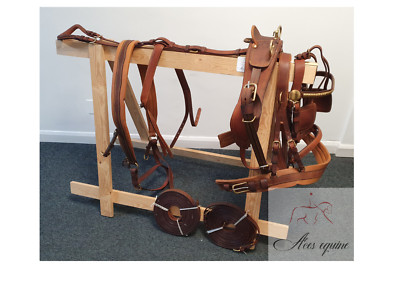 Braunes Leder Gig Pferd Fahrgeschirr Original Messingbeschlag Full Size Premium