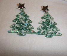 Sparkly Drop Dangle Christmas Tree Earrings - Holiday Pierced Earrings