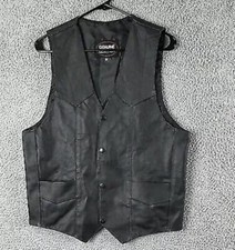 Genuine Leather Motorcycle Vest Mens 38 Black Lined Pockets Vintage