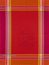 French Provencal Jacquard Dishtowel Flowers & Stripes Red Made France