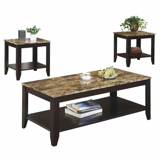 Dark Oak Faux Marble Coffee End Tables 3 Piece Set For Sale Online Ebay