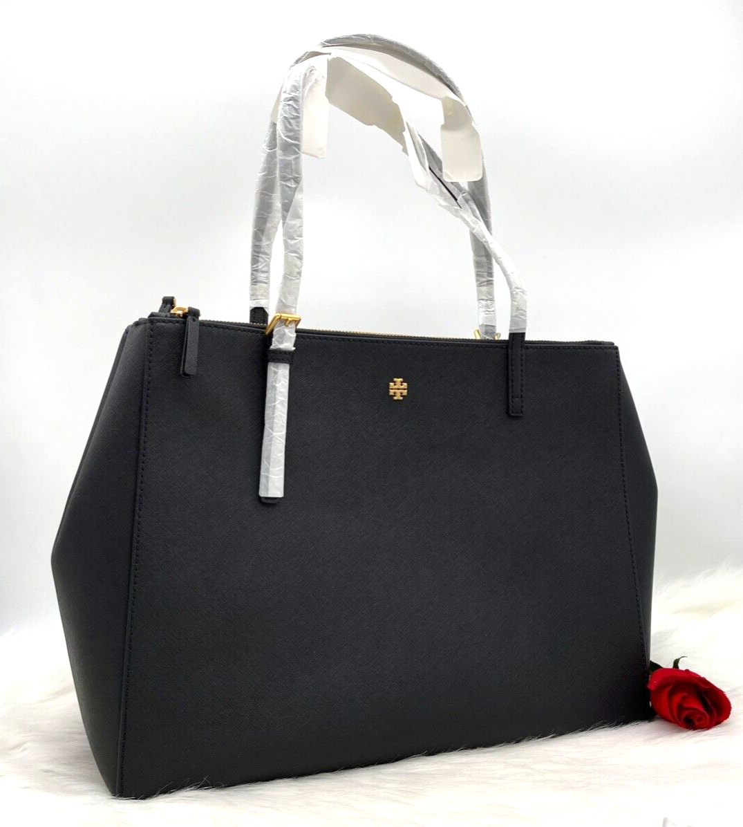 トリーバーチ　エマーソンラージ　ダブルジップトートバッグ　ブラック Emerson Large Double Zip Tote: Women's Designer Tote Bags