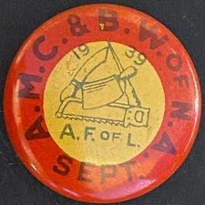 A.M.C. & B. W. of N.A. Butcher Meat Cutter Union 1939 Steel Litho Pinback 7/8"