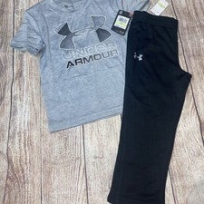 Under Armour Size 4 Gray Dri Fit Short Sleeve Black Mesh Pants Outfit Set NEW