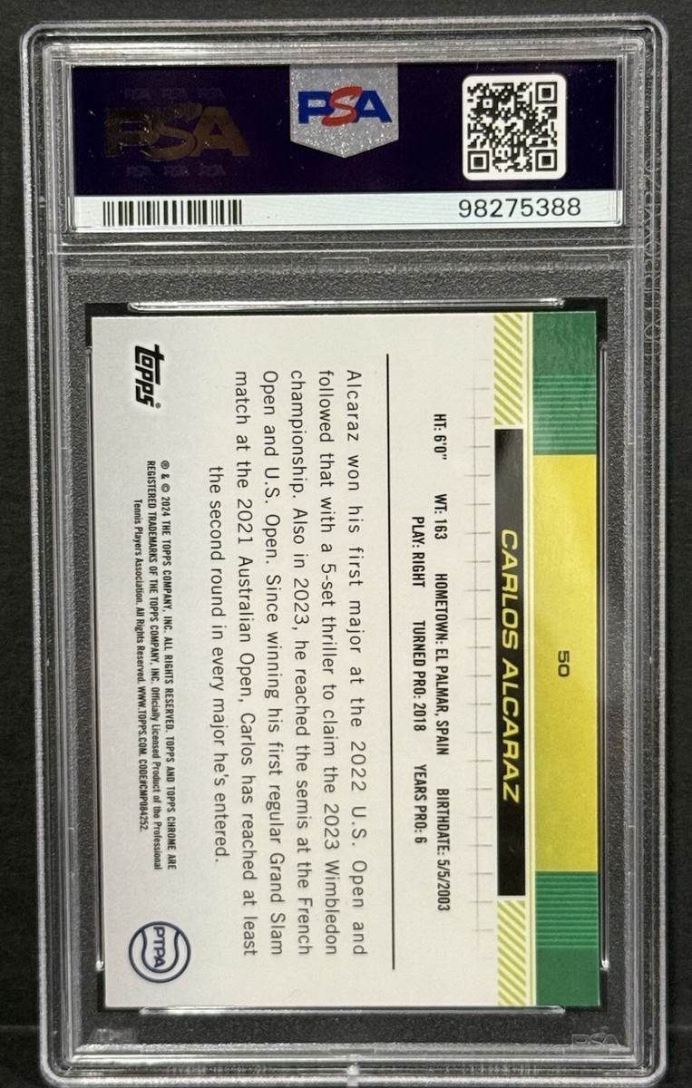 2024 Topps Chrome Tennis Carlos Alcaraz Orange Refractor /25 PSA