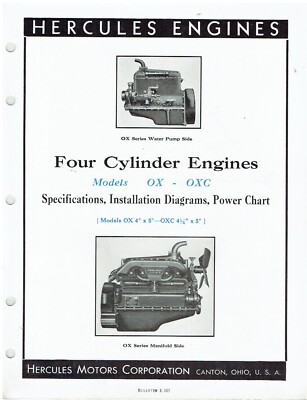 HERCULES 4-CYL OX OXC PETROL ENGINES 1935 FACTORY TECH. DATA & SPECS BULLETIN