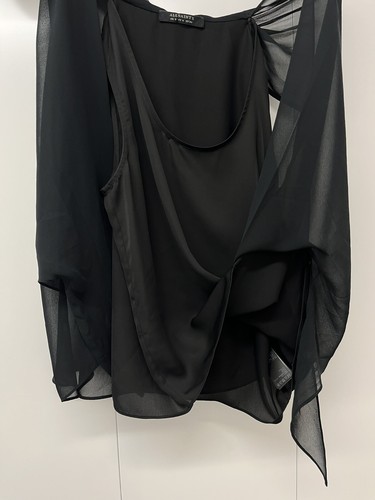 All Saints Ava Tie Top Black UK 8 / EU 36 Sleeveless Layered Blouse - Picture 4 of 8