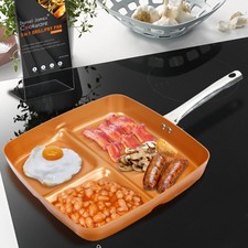 3-in-1 Copper Frying Pan Non Stick Divider Ceramic Fry Cookware Set Breakfast