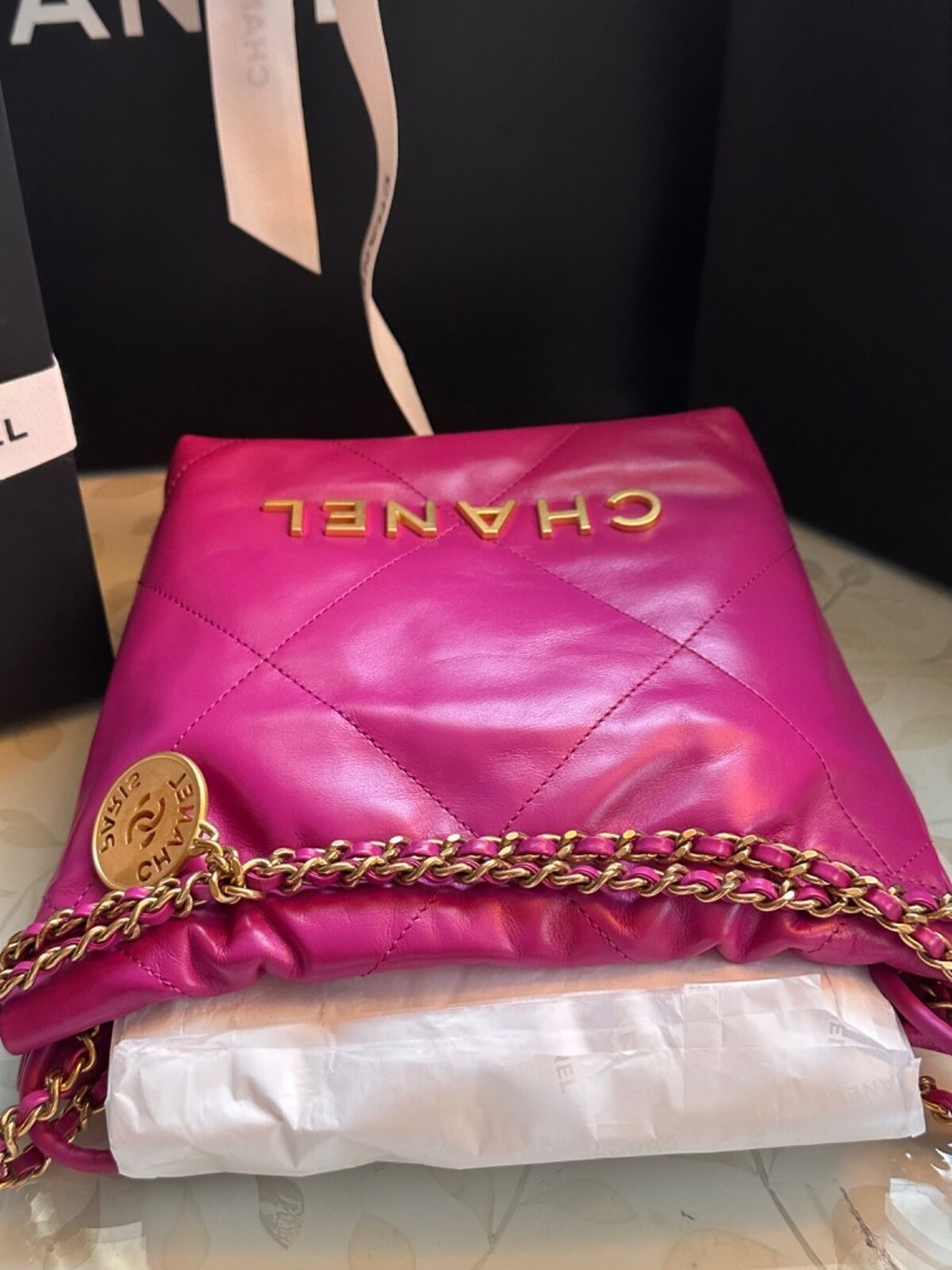 New Chanel 23B Mini 22 Bag Shiny Calfskin Gold Metal Purple