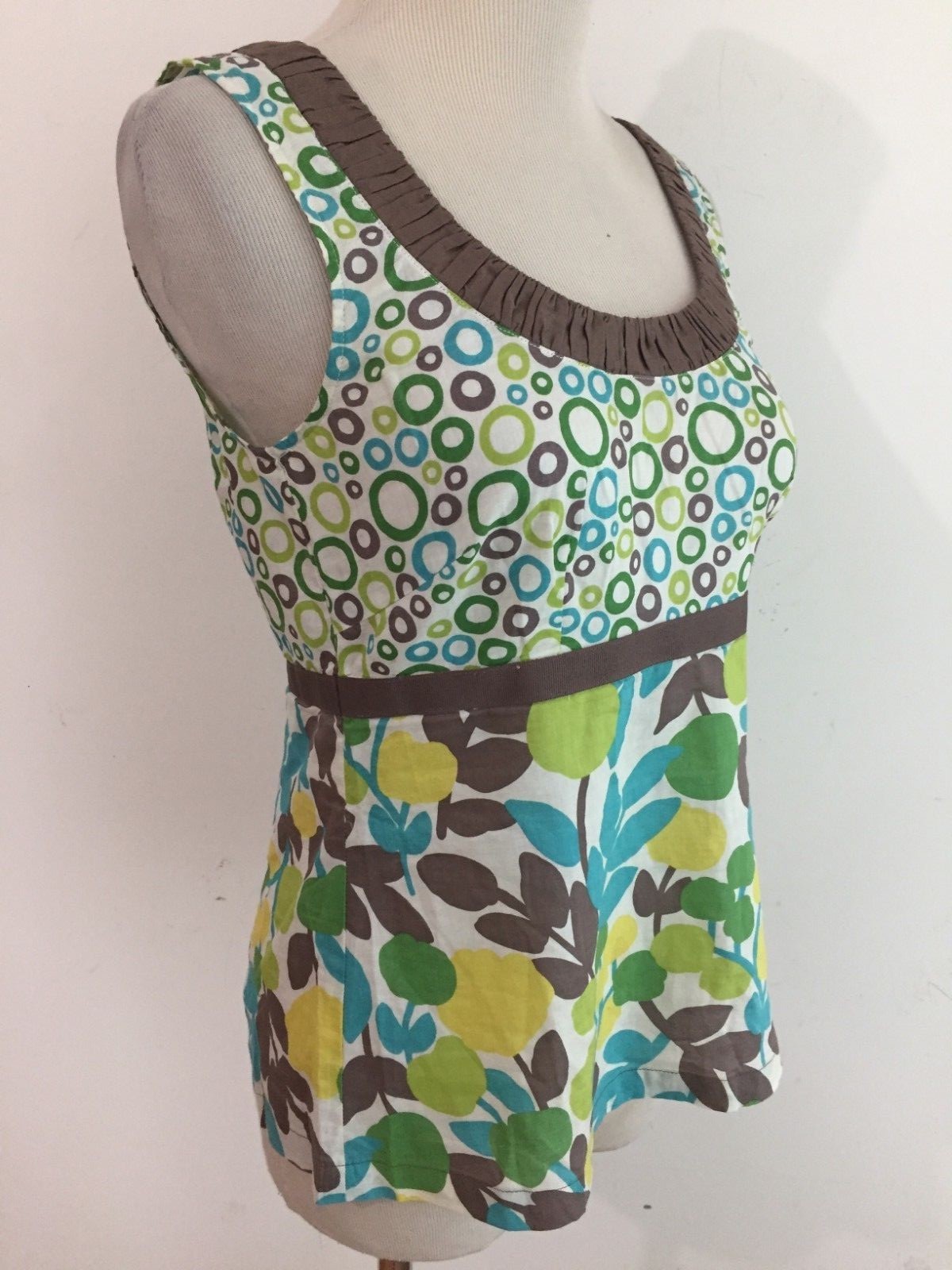 Boden Sleeveless Empire Cami Top White Aqua Lime Emerald Taupe Cotton Size 2 image 10