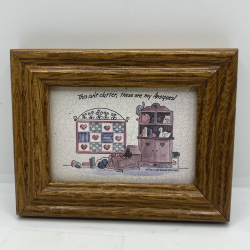 Wood Framed Sign "This Is Not Clutter These Are My Antiques" 4.5" x 3.5" - 1994
