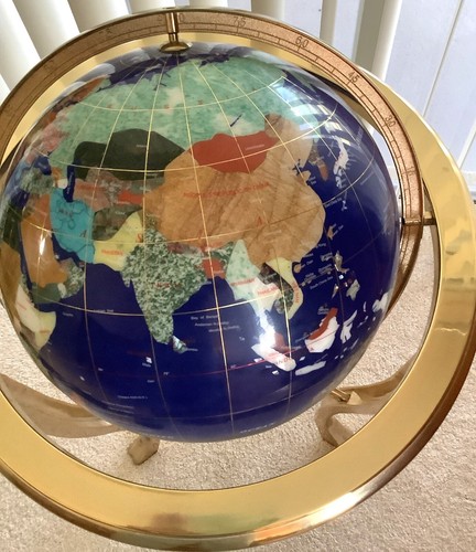 35" Blue Gems Lapis Jade Coral Turquoise World Globe - Picture 3 of 6