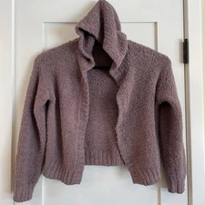 Wild Fable Cropped Fuzzy Hooded Cardigan Sweater Shacket Purple S Soft Girl Cozy